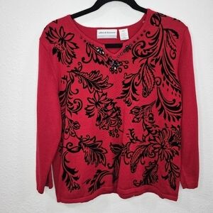 Alfred Dunner Wome's Red Black Sweater Petite Size XL